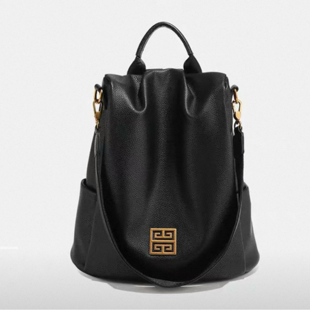 Elegant Black PU Leather Backpack 13×12.5×6 inches with extra belt